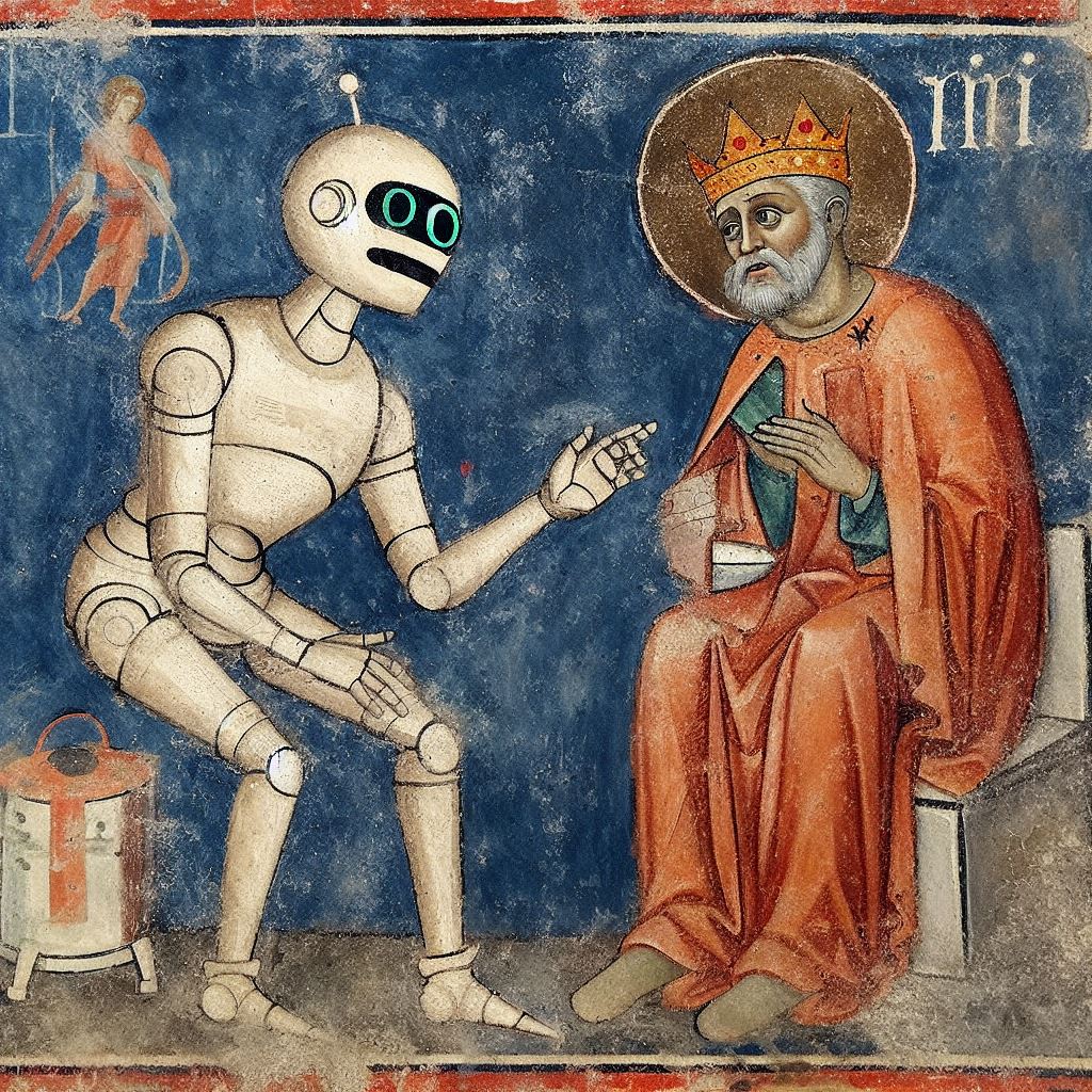 A king seeks his robot’s counsel, circa 1200 AD